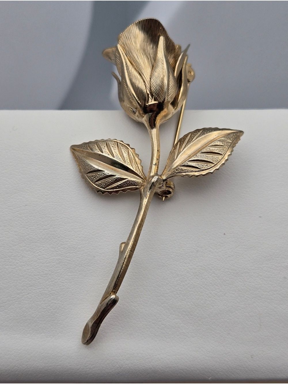 Vintage Gold Tone Rose Brooch Detailed Floral Pin 2.75" Classic Statement